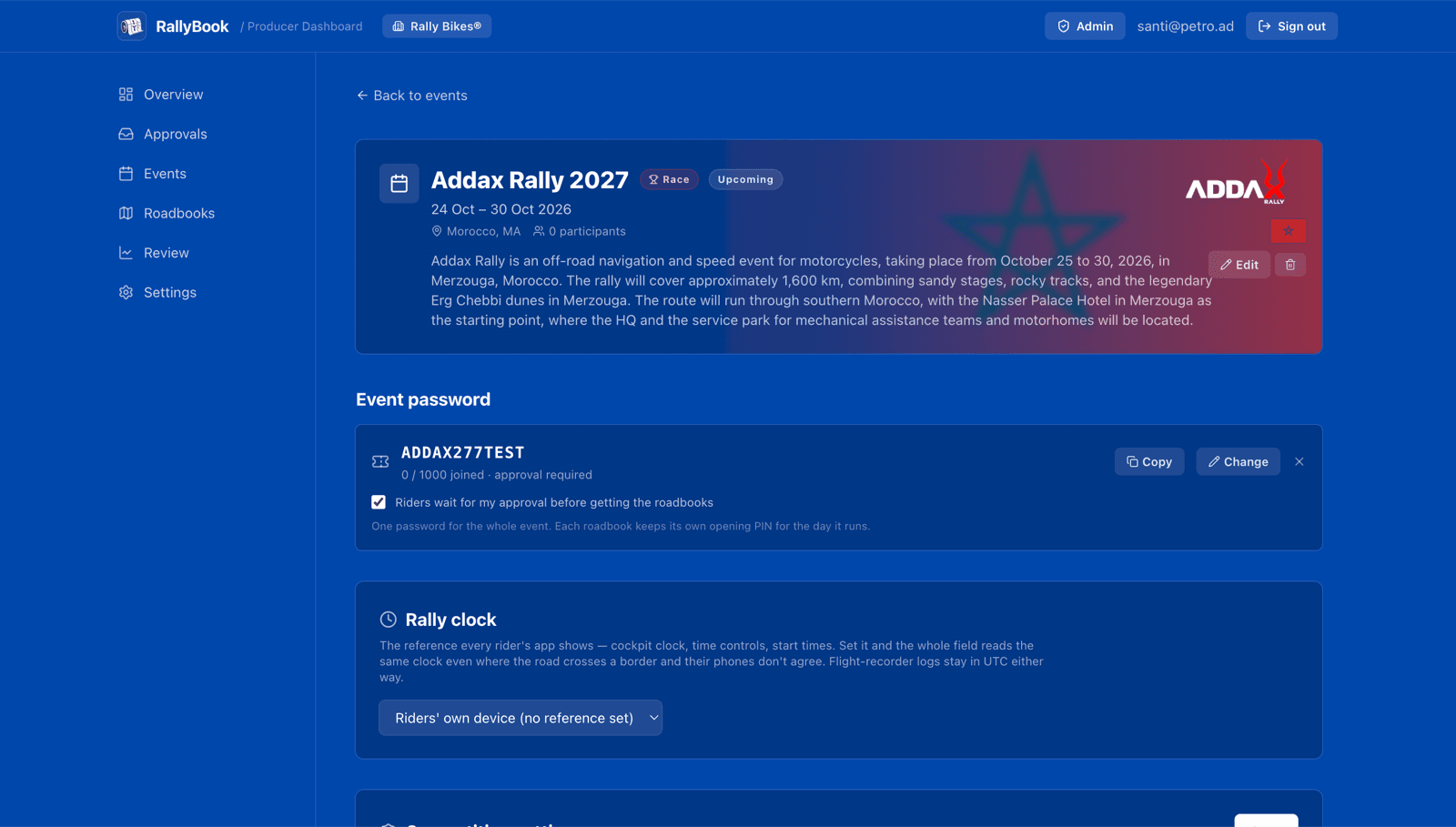 Event page: participants list and per-rider delivery status
